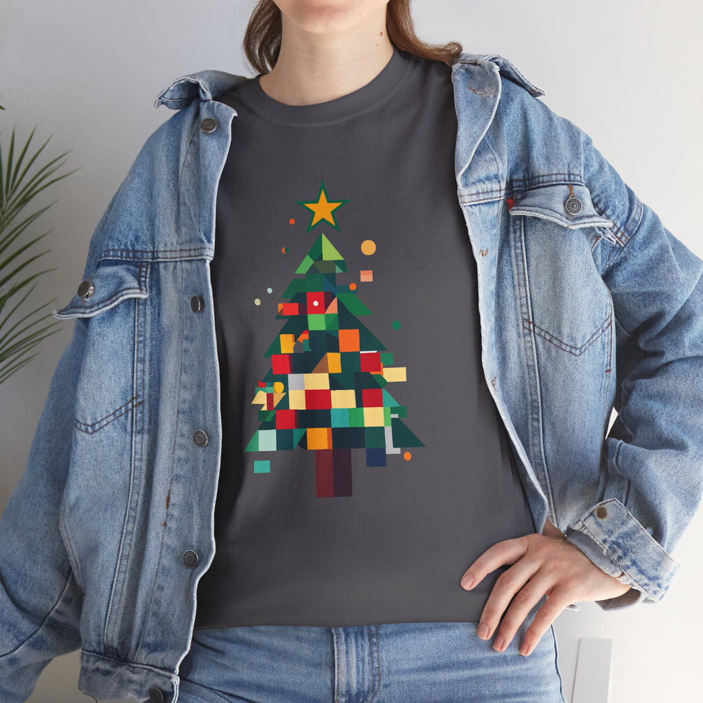 Christmas Tree Graphic Tee Modern Pixelated Holiday T-Shirt