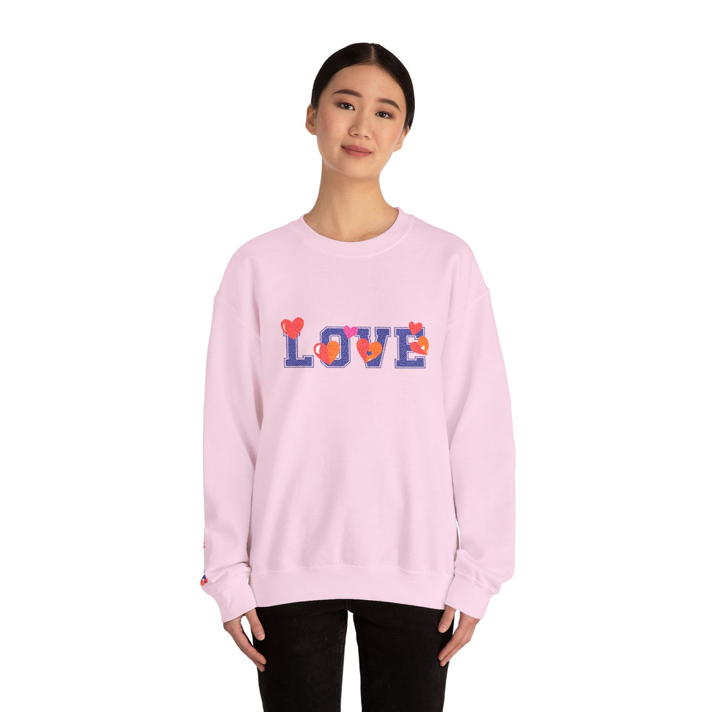 LOVE Floral Crewneck Sweatshirt Heart Pattern Cozy Pullover