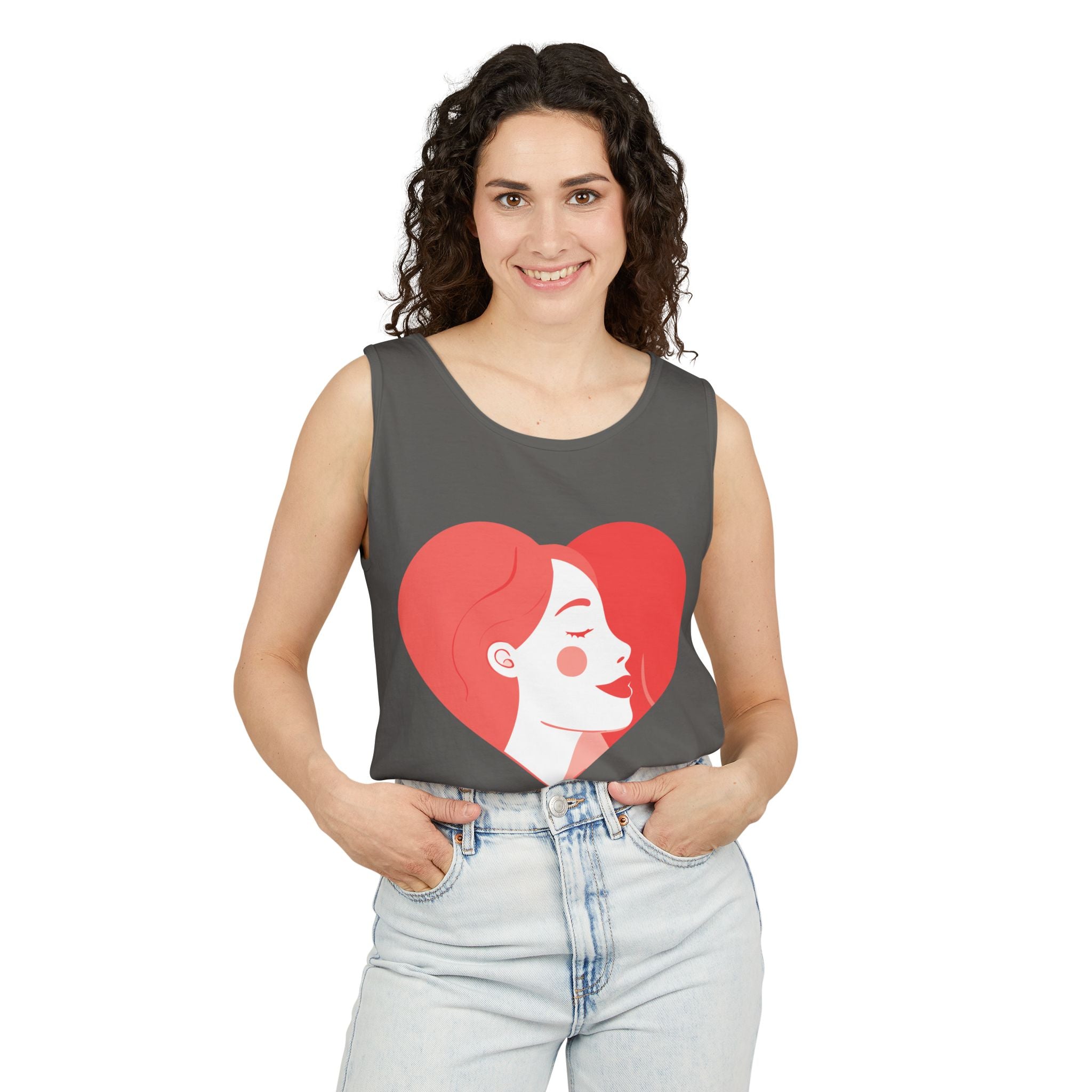 Heart Profile Tank Top — Minimal Feminine Love Graphic