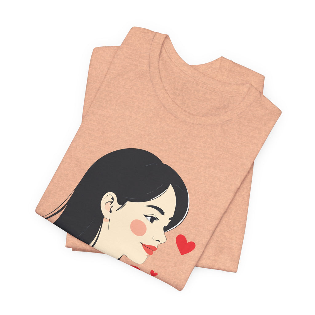 Women’s Portrait Tee with Heart Accents – Cute Kawaii Girl Graphic T-Shirt