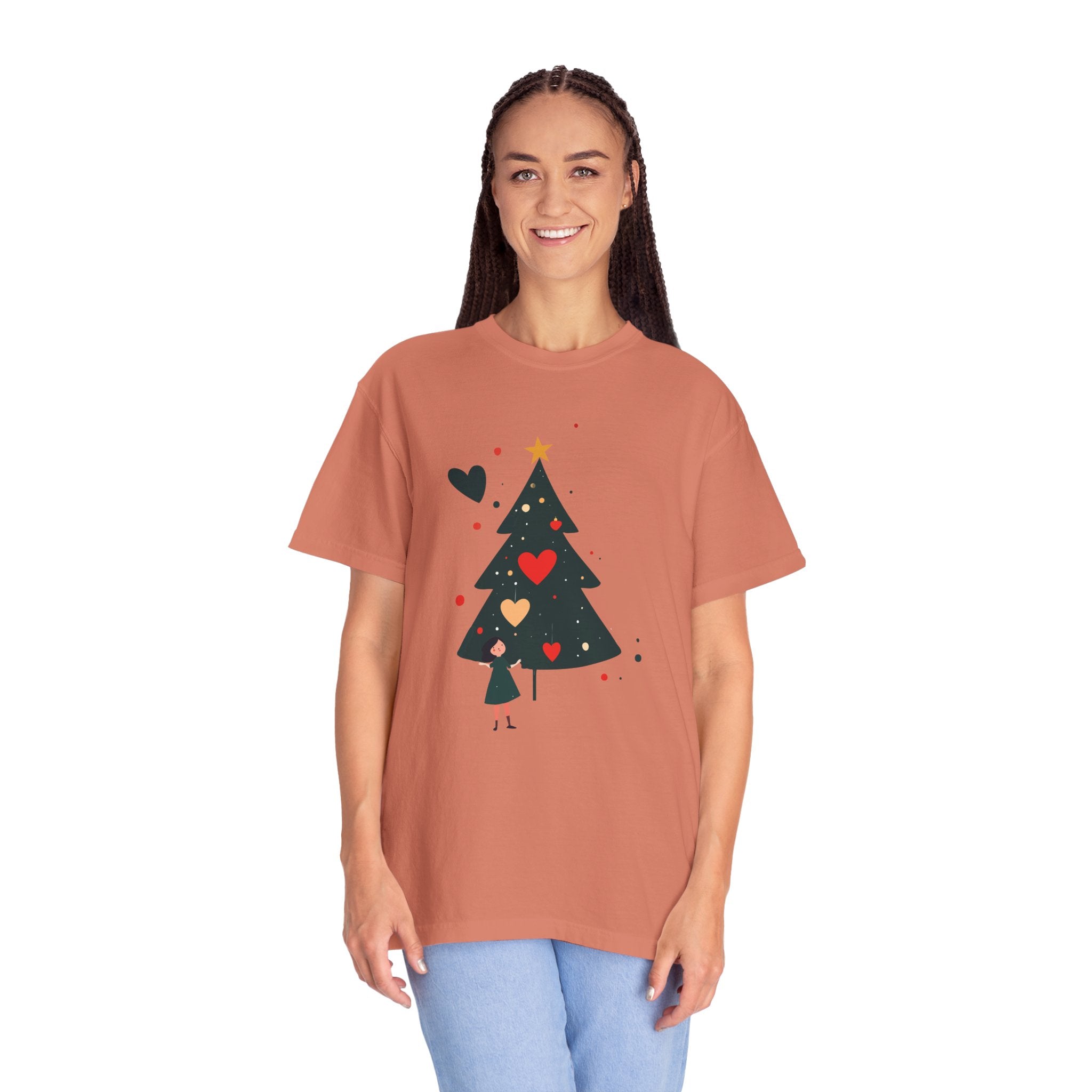 Christmas Tree Hearts T-Shirt — Cute Holiday Tree with Hearts Graphic