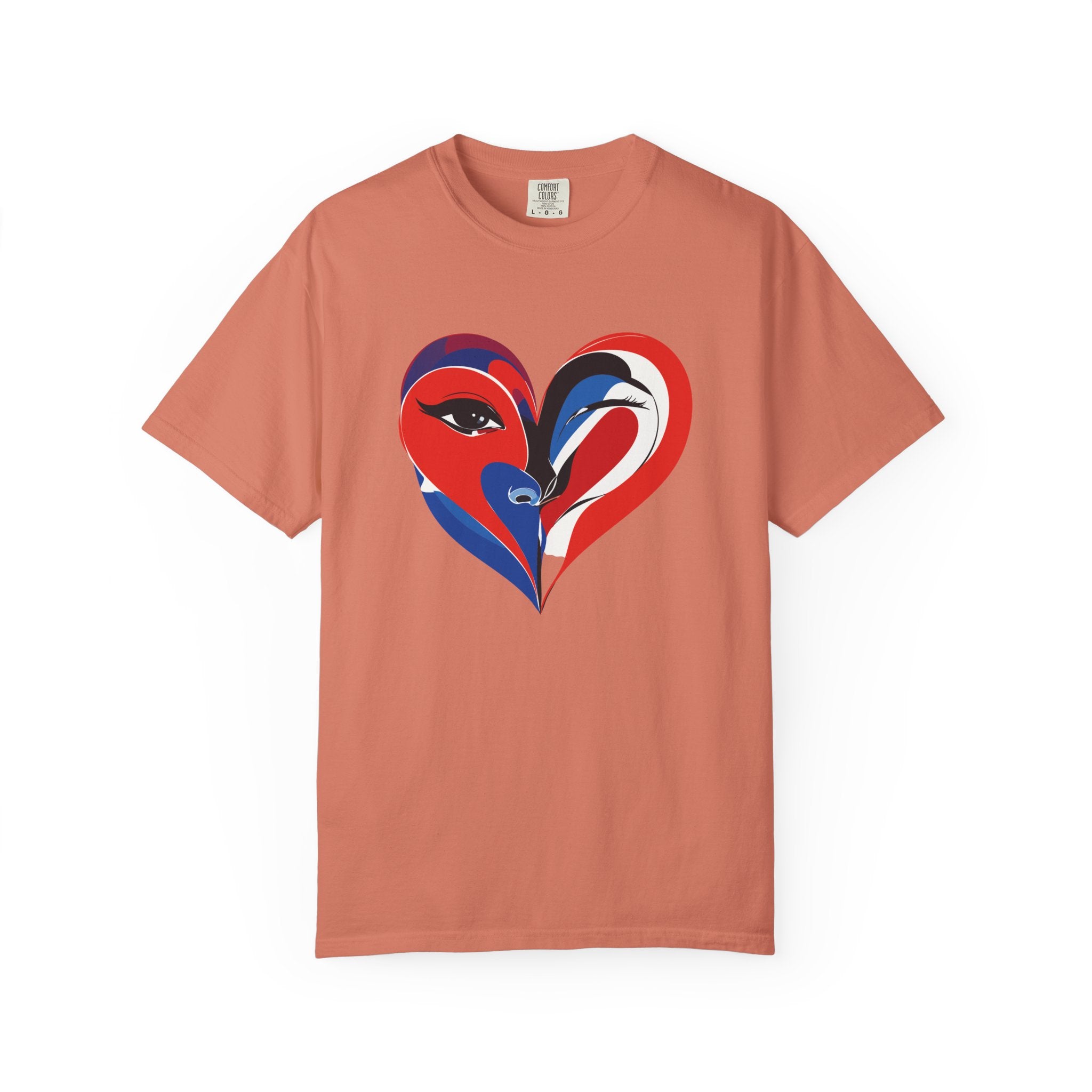 Heart Art Graphic Tee Red & Blue Woman Face Heart Design