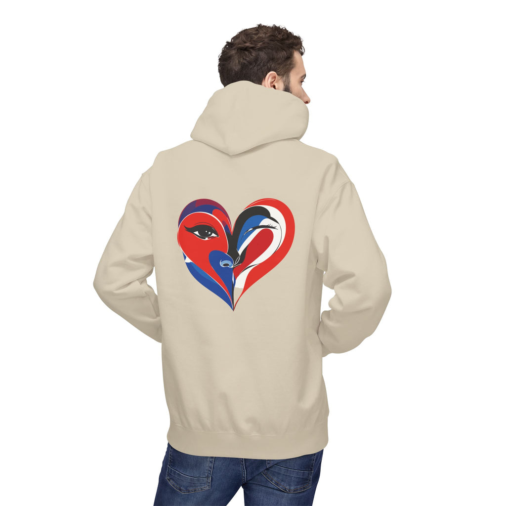 Patriotic Heart Face Hoodie Red White Blue Love Graphic