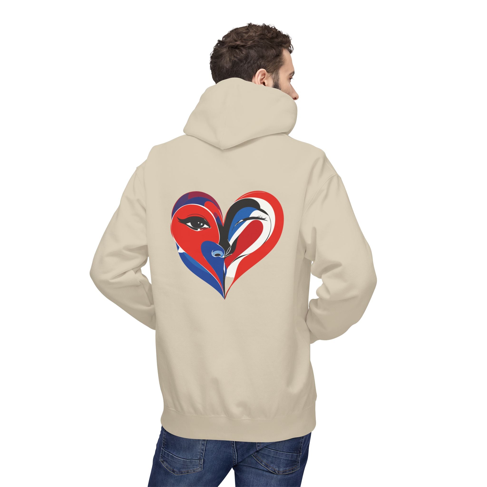 Patriotic Heart Face Hoodie Red White Blue Love Graphic