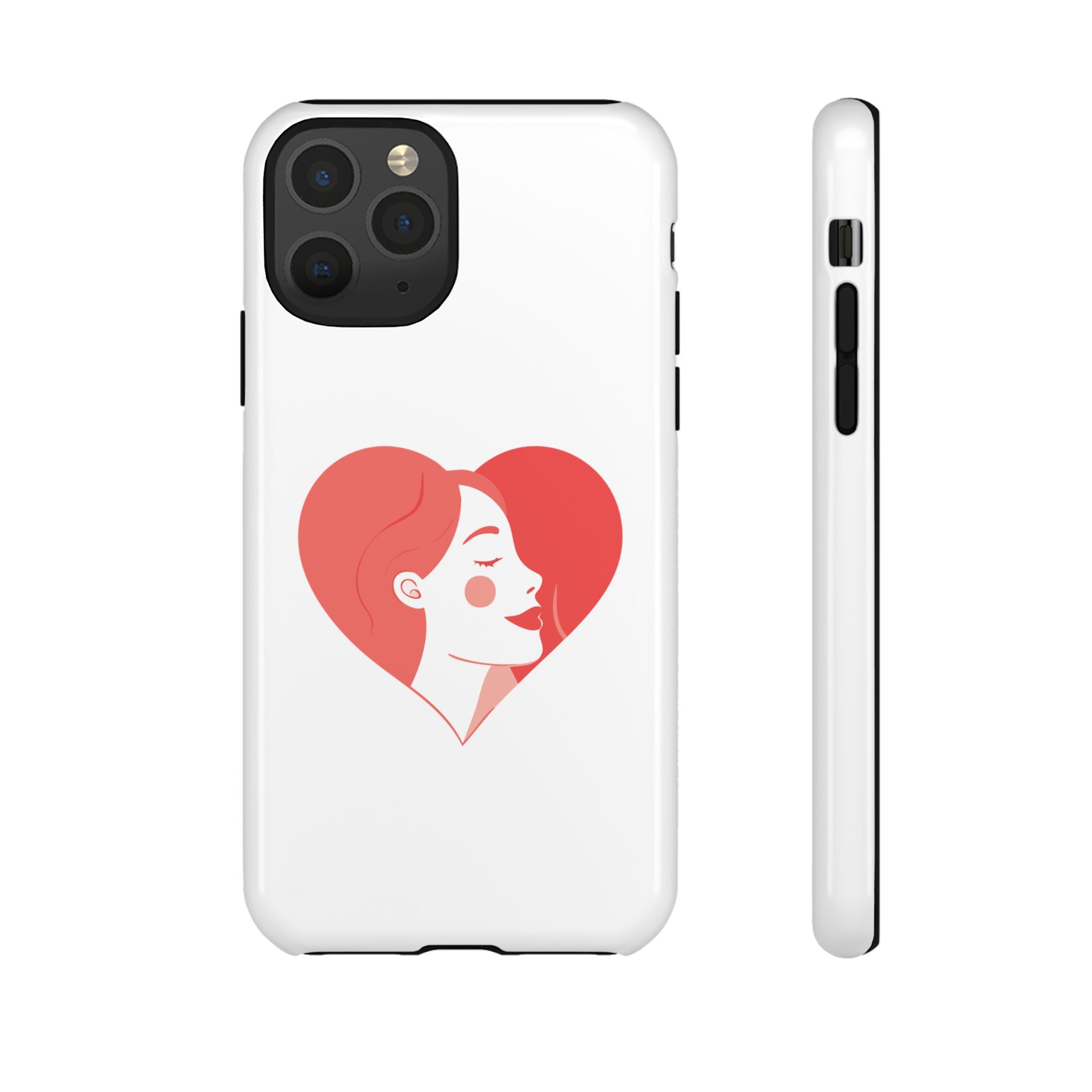 Phone Case — Minimal Heart Portrait Protective Tough Case (Pink Girly Love Design)