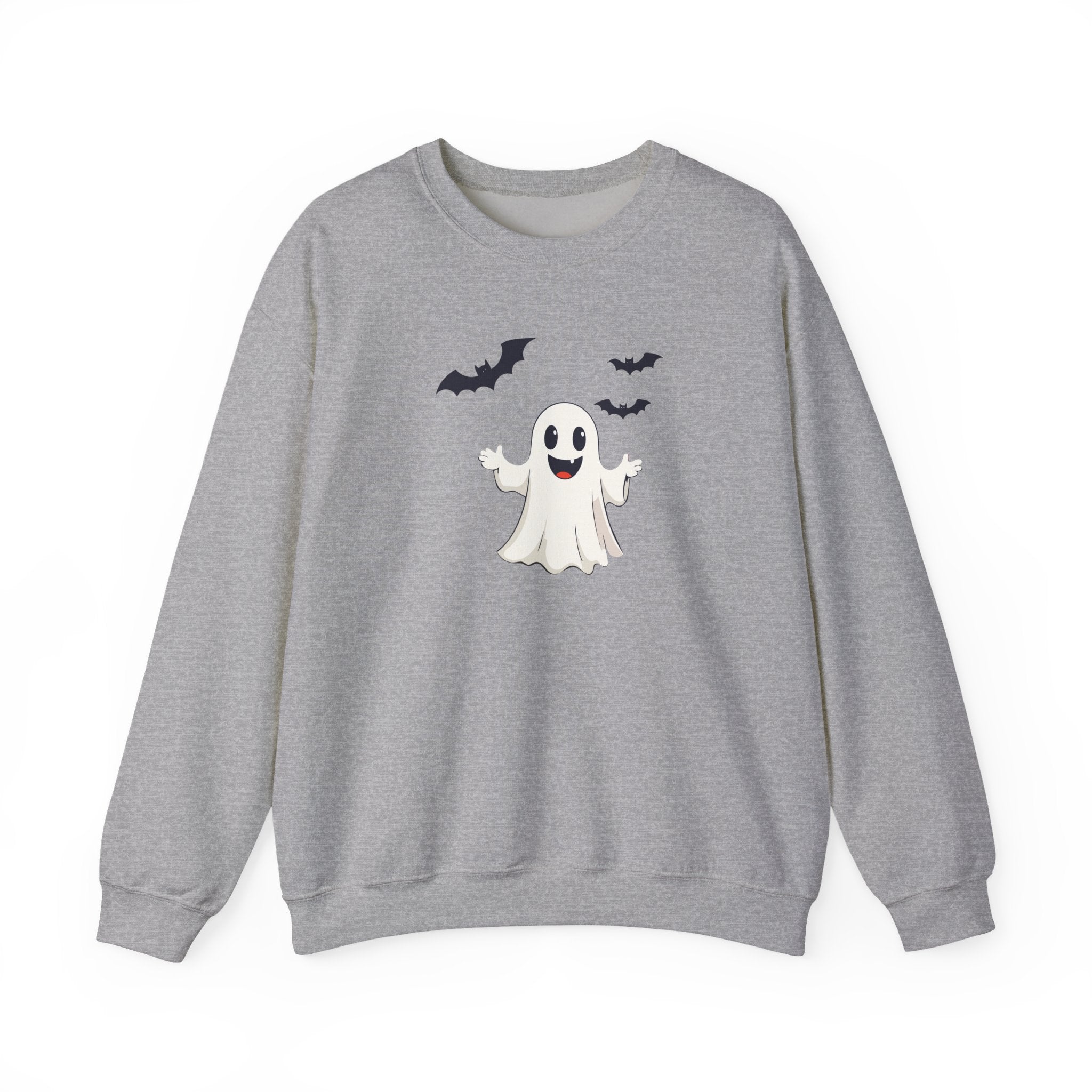 Halloween Ghost Crewneck Sweatshirt Cute Boo Ghost & Bats Cozy Pullover