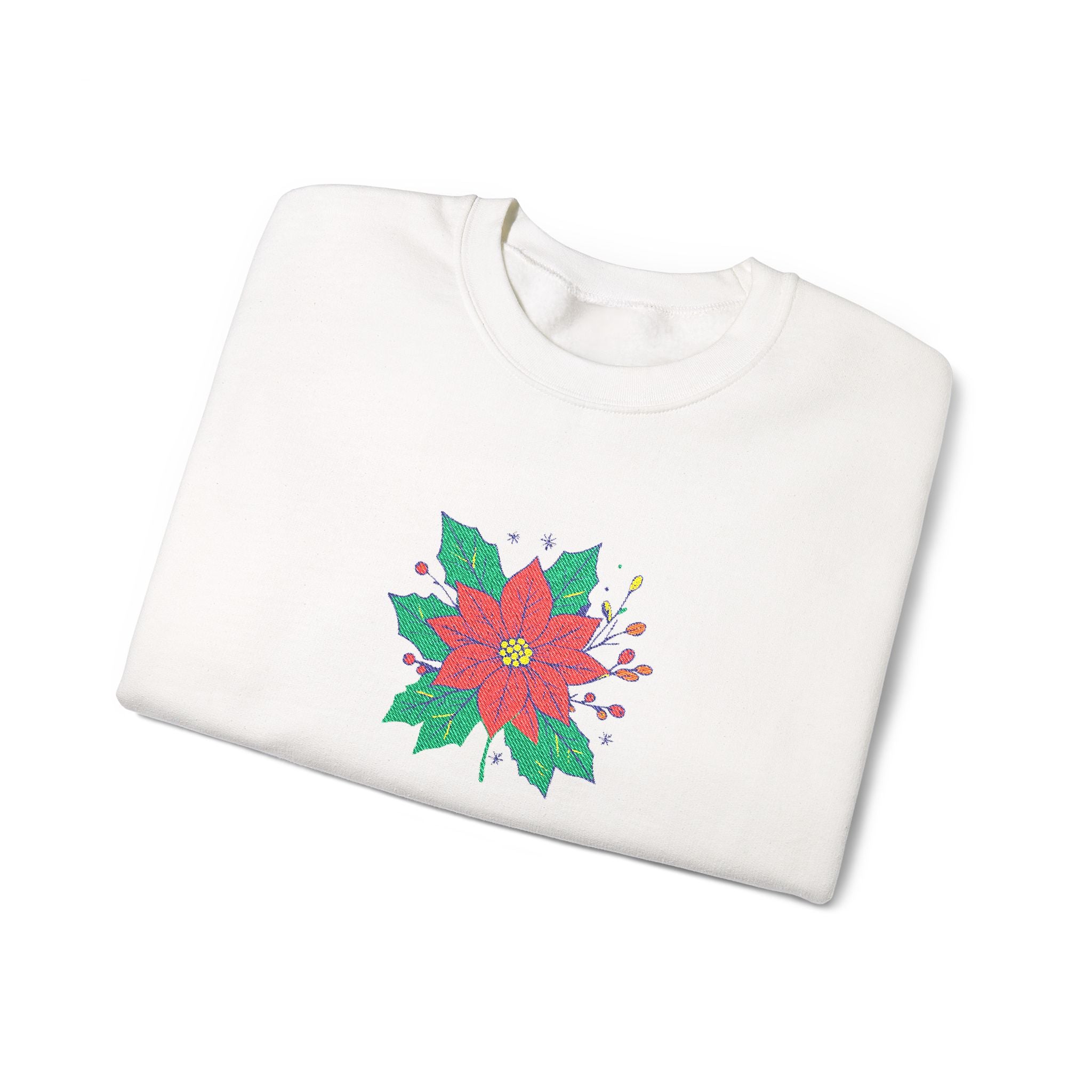 Embroidered Poinsettia Floral Crewneck Sweatshirt Holiday Christmas Sweatshirt