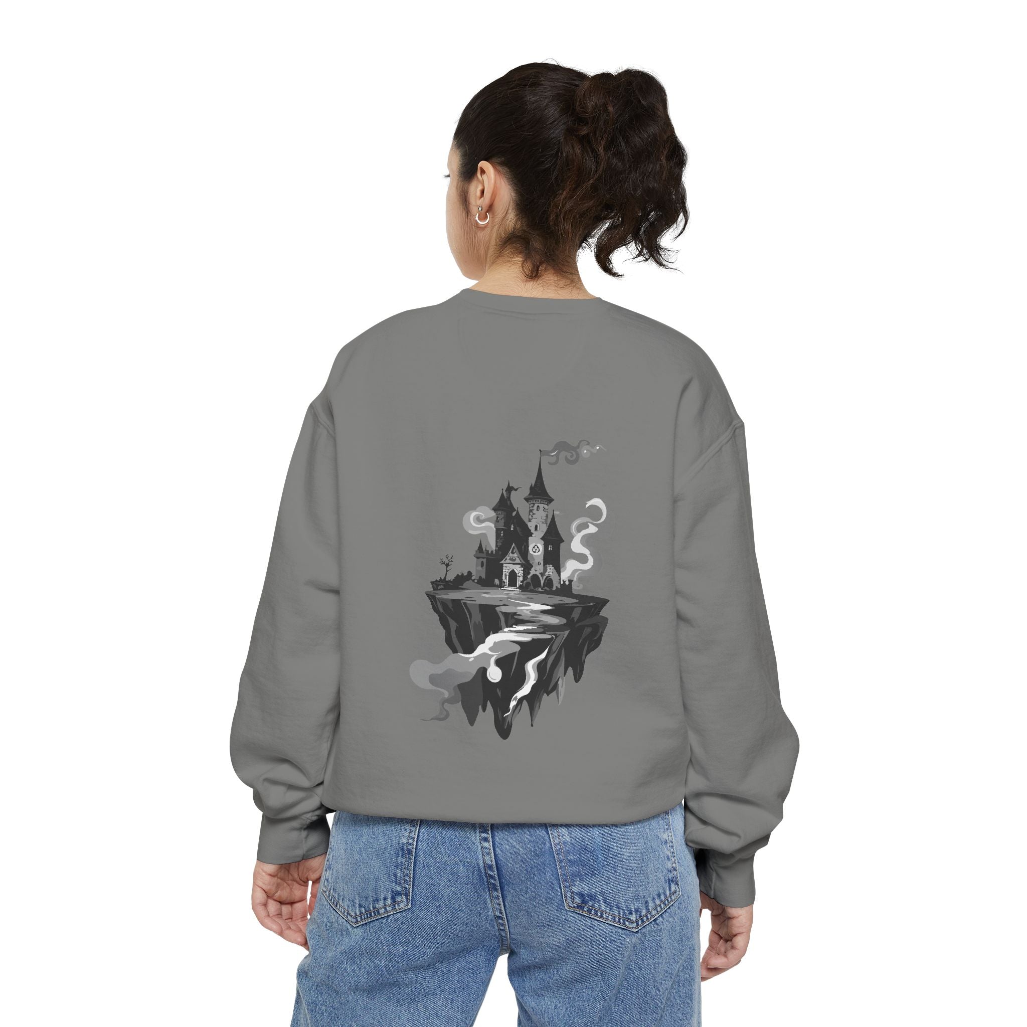 Floating Haunted Castle Sweatshirt Gothic Floating Island Crewneck