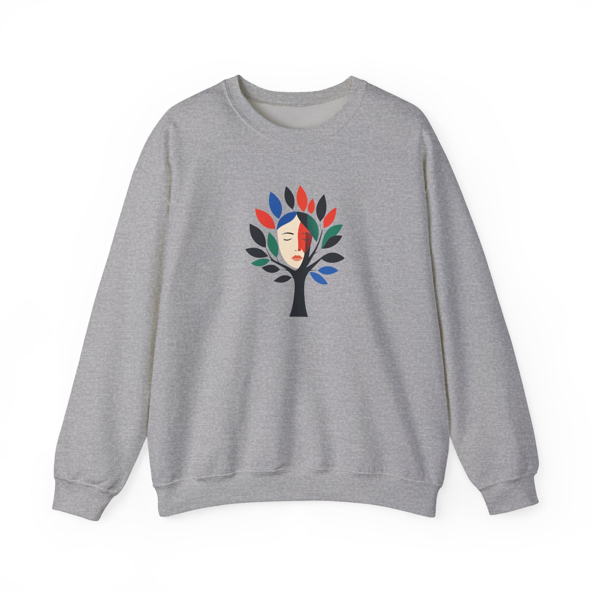 Crewneck Sweatshirt Colorful Tree of Life Face Graphic