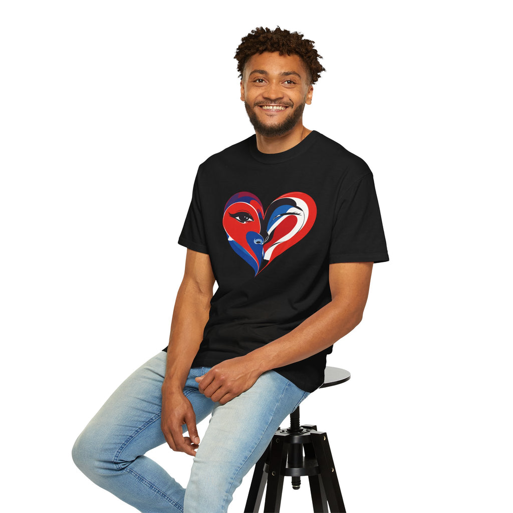 Heart Art Graphic Tee Red & Blue Woman Face Heart Design