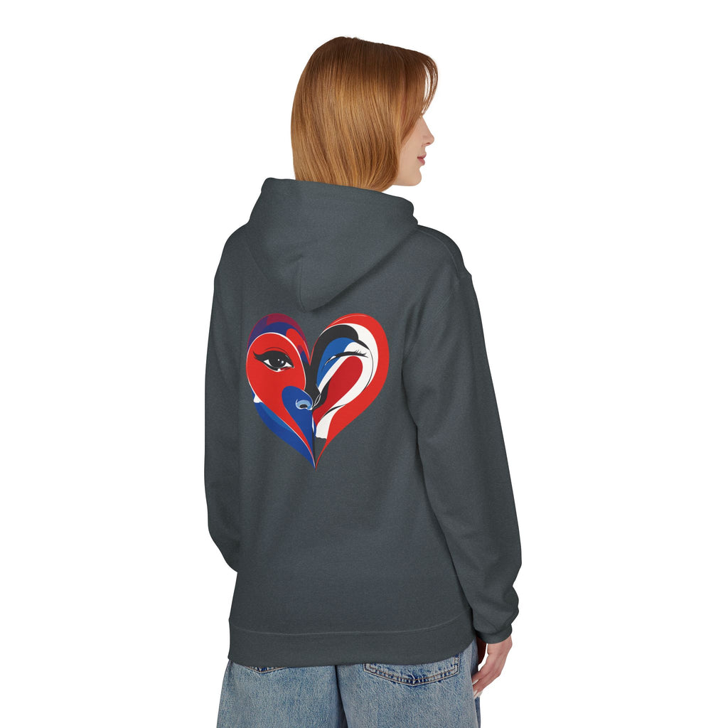 Patriotic Heart Face Hoodie Red White Blue Love Graphic