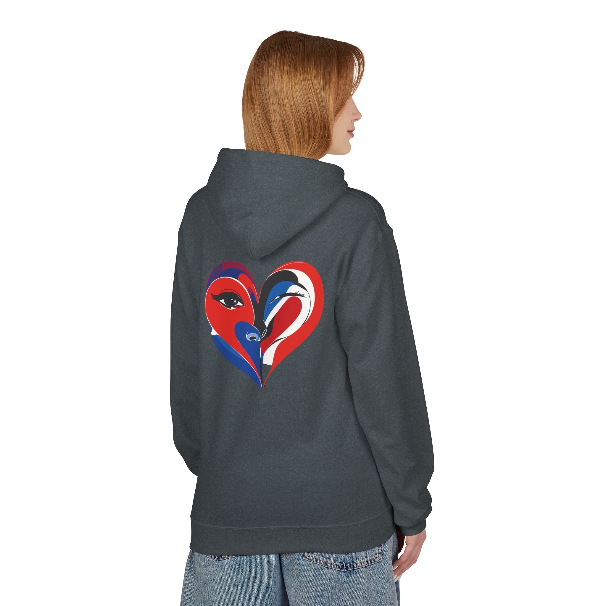 Patriotic Heart Face Hoodie Red White Blue Love Graphic