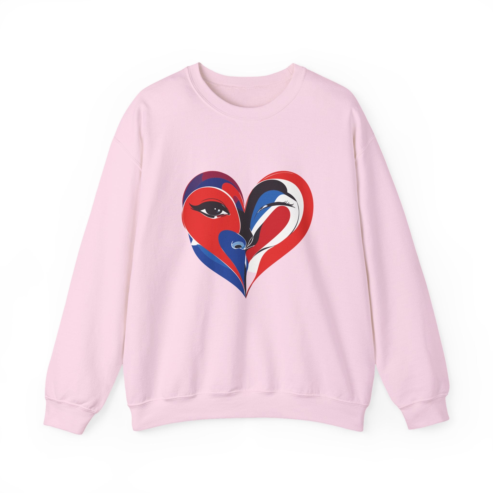 Heart Face Crewneck Sweatshirt Abstract Red & Blue Love Graphic