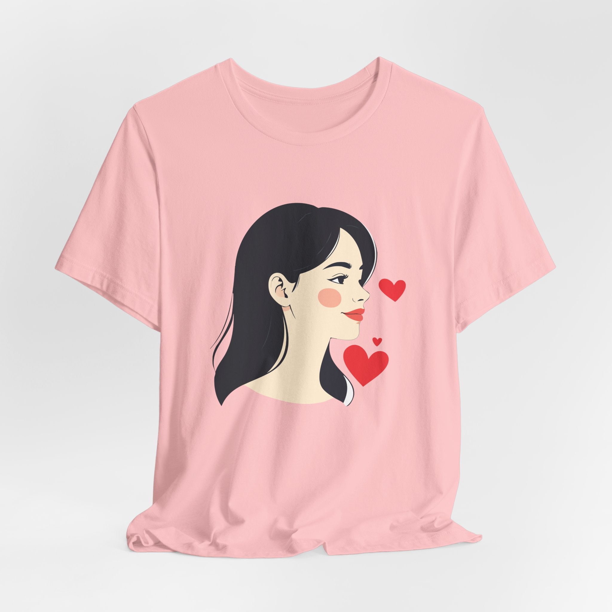 Women’s Portrait Tee with Heart Accents – Cute Kawaii Girl Graphic T-Shirt