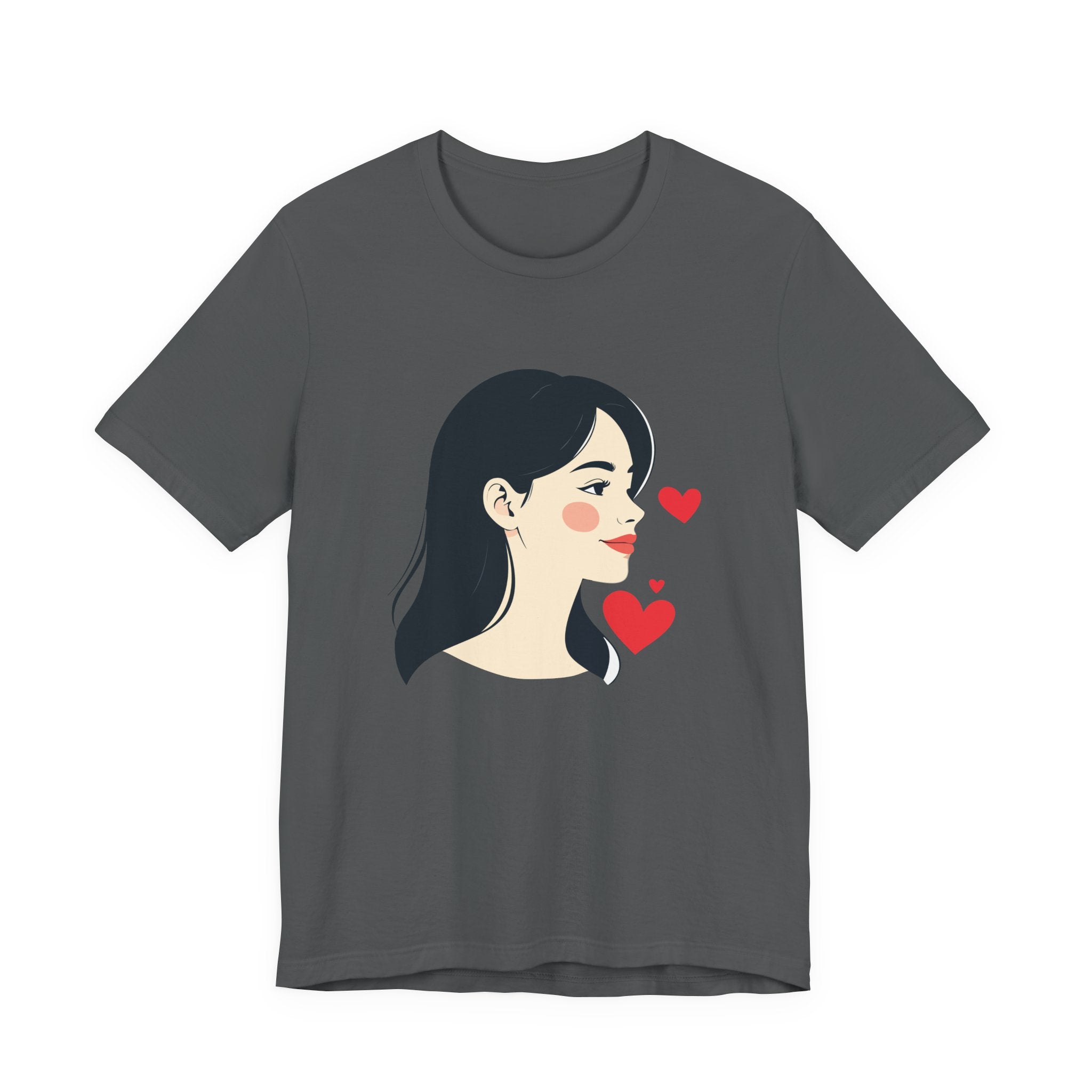 Women’s Portrait Tee with Heart Accents – Cute Kawaii Girl Graphic T-Shirt