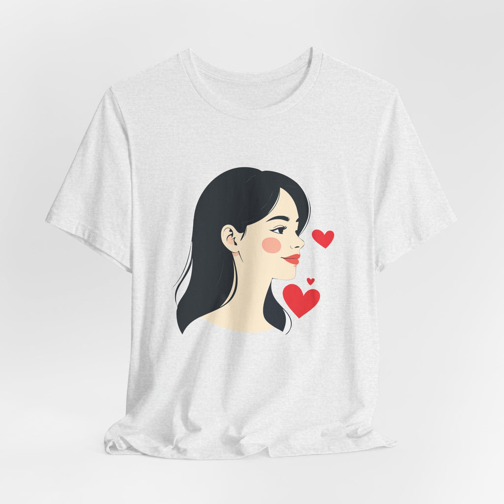 Women’s Portrait Tee with Heart Accents – Cute Kawaii Girl Graphic T-Shirt