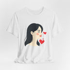 Women’s Portrait Tee with Heart Accents – Cute Kawaii Girl Graphic T-Shirt
