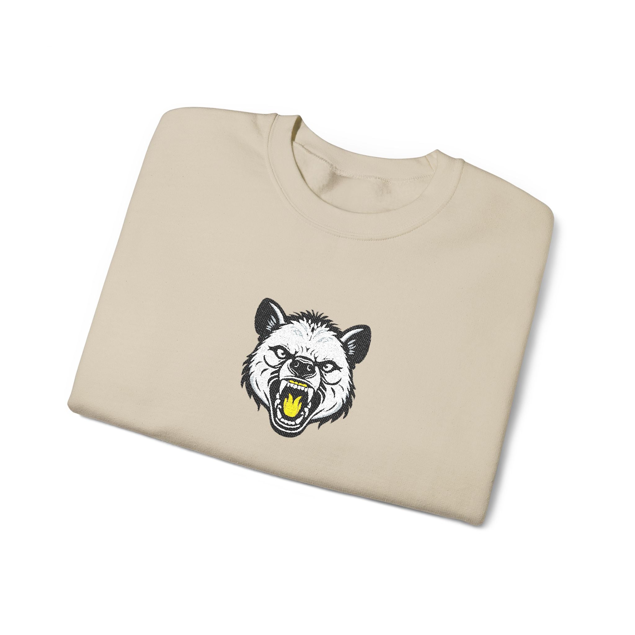 Roaring Hyena Face Graphic Embroidered Crewneck Sweatshirt