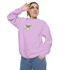 Embroidered Yellow Blue Owl Sweatshirt Small Chest Graphic Crewneck