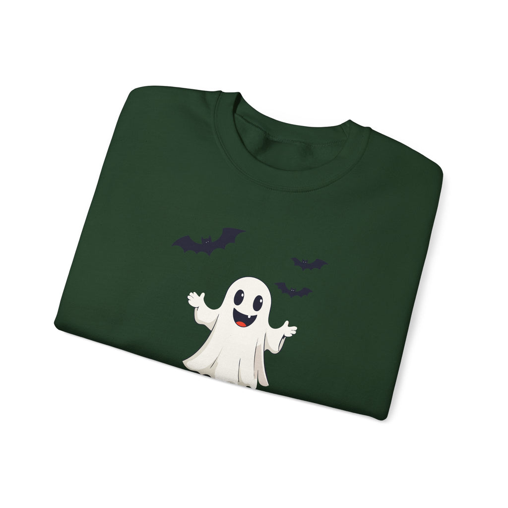Halloween Ghost Crewneck Sweatshirt Cute Boo Ghost & Bats Cozy Pullover