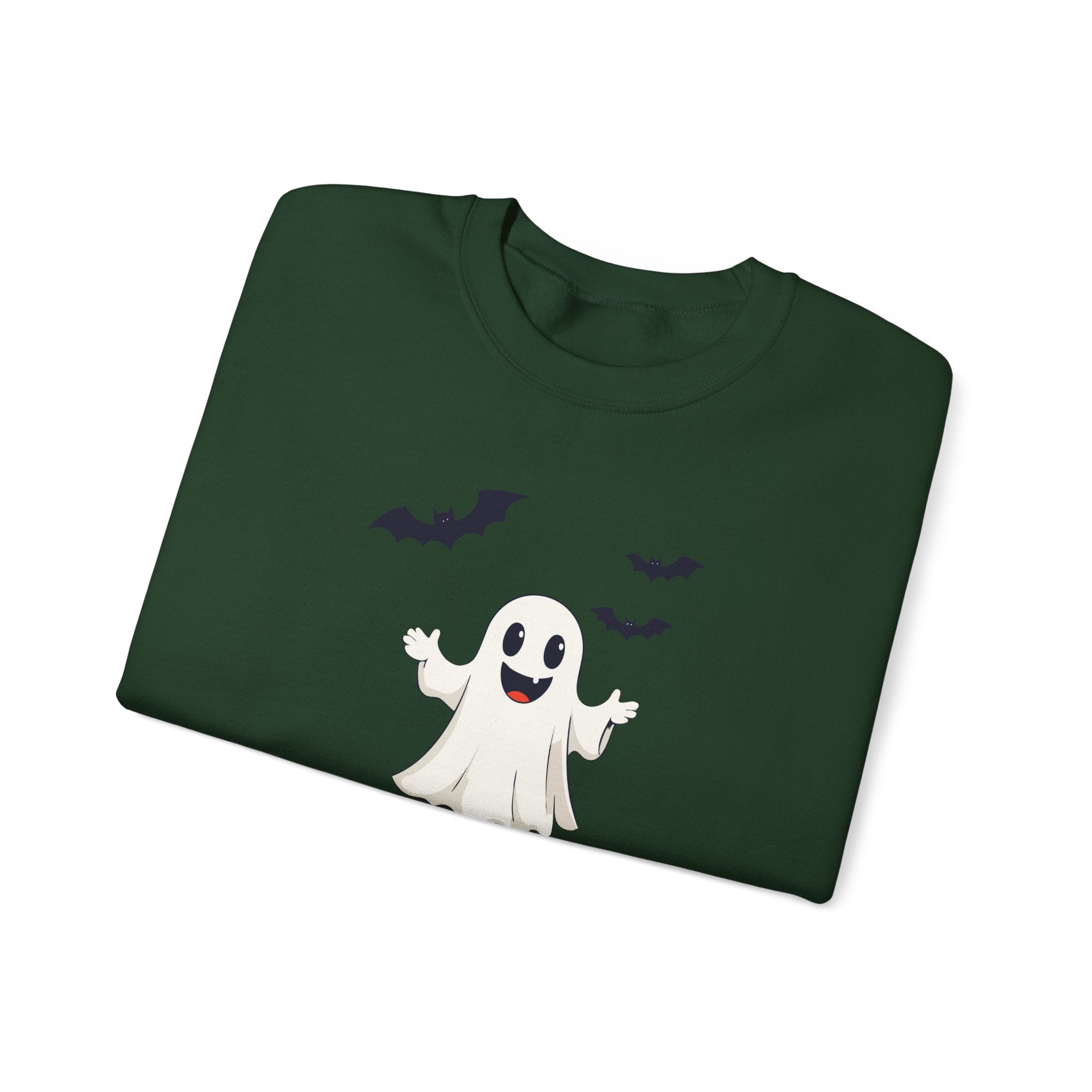 Halloween Ghost Crewneck Sweatshirt Cute Boo Ghost & Bats Cozy Pullover