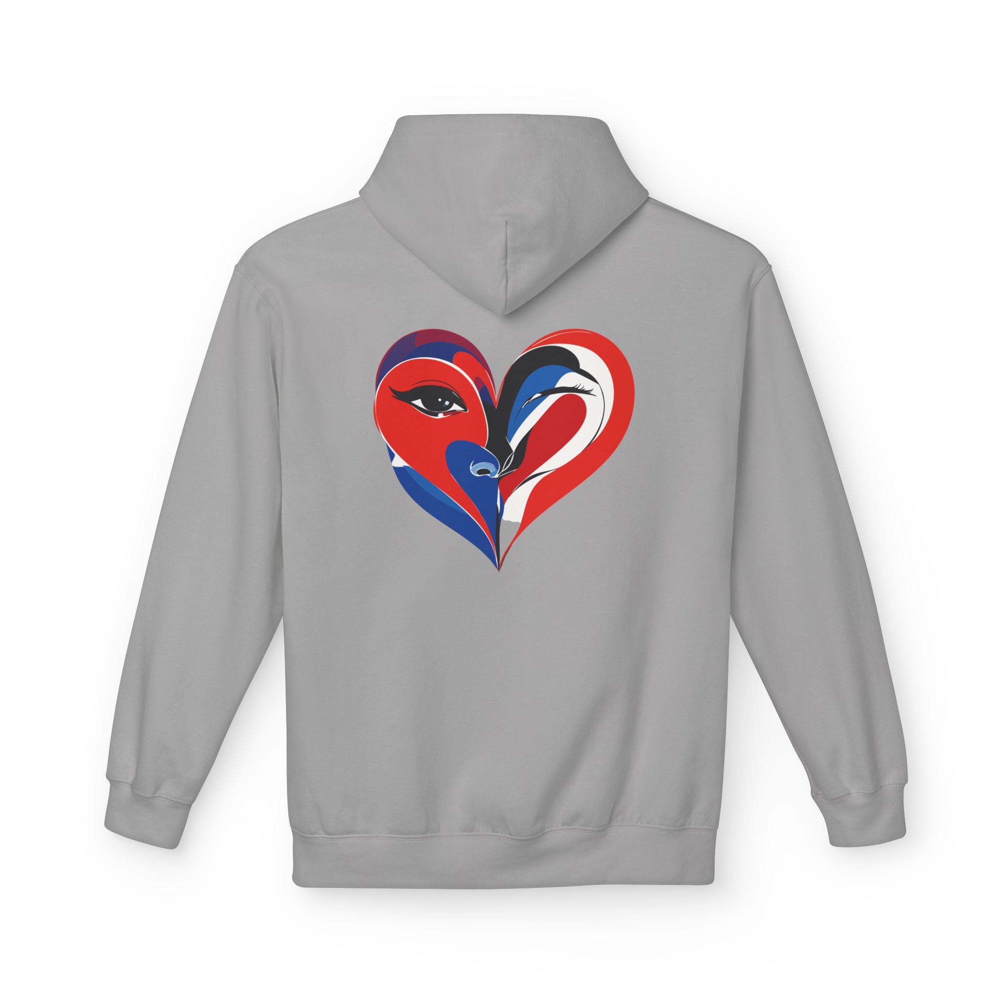 Patriotic Heart Face Hoodie Red White Blue Love Graphic