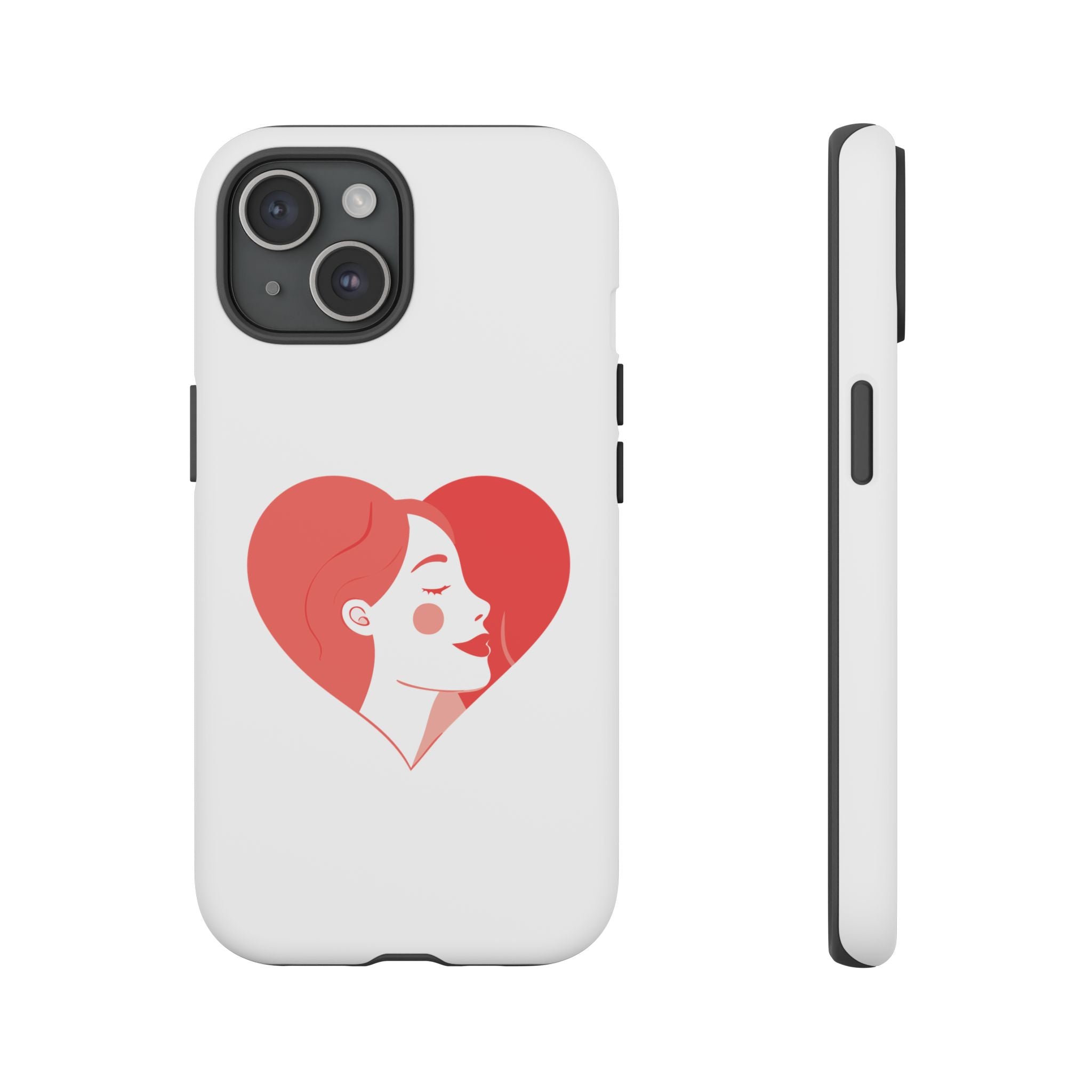 Phone Case — Minimal Heart Portrait Protective Tough Case (Pink Girly Love Design)
