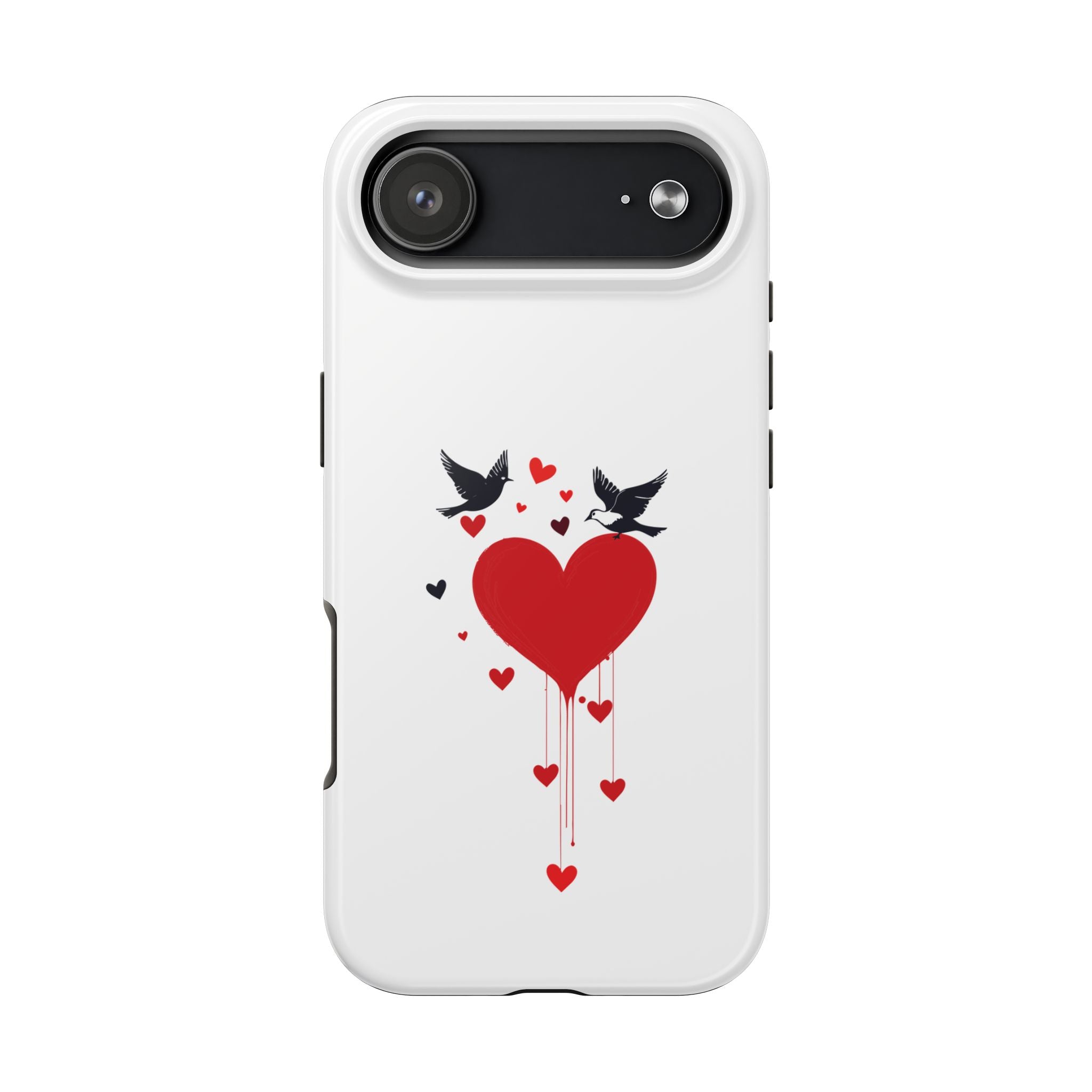 Tough Phone Case Red Dripping Heart with Doves Valentine's Protection