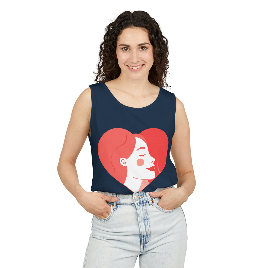 Heart Profile Tank Top — Minimal Feminine Love Graphic
