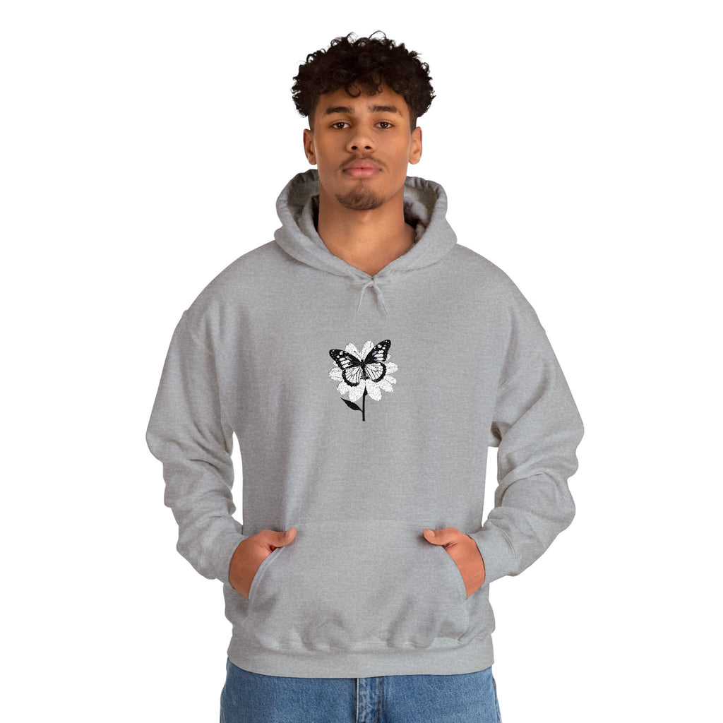 Embroidered Floral Butterfly Hoodie Monochrome Rose & Butterfly Graphic Sweatshirt