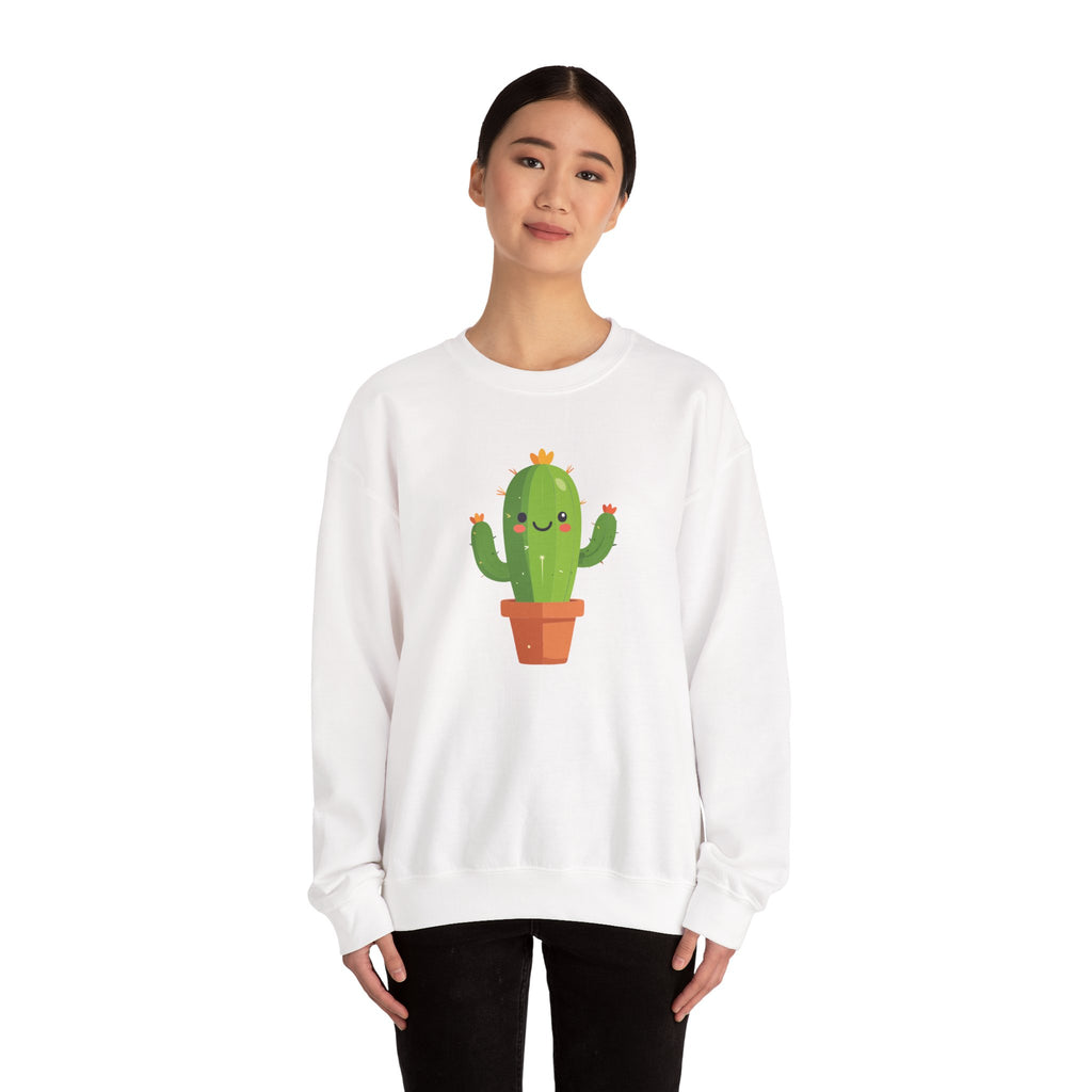 Cute Kawaii Cactus Crewneck Sweatshirt Smiling Potted Cactus Graphic