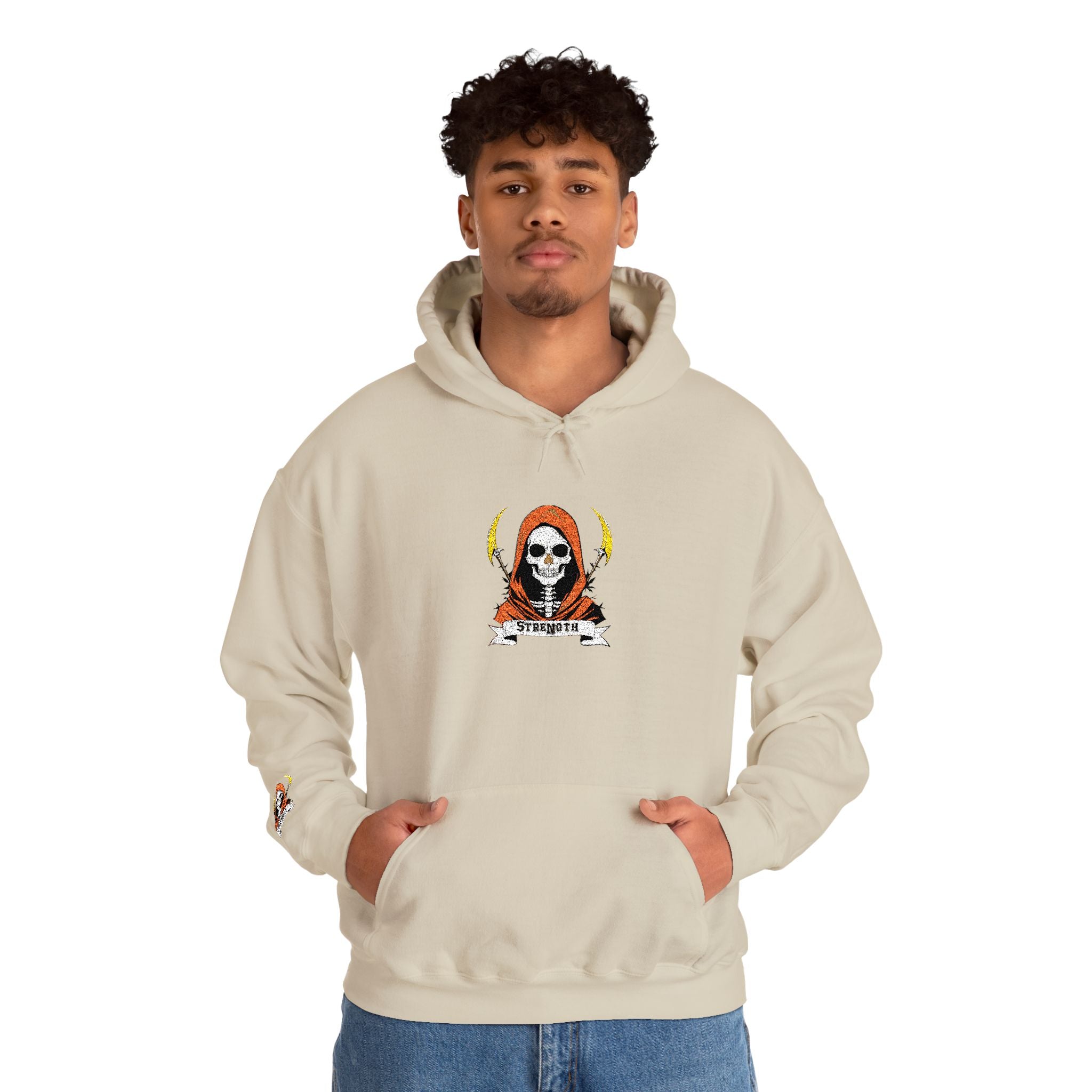 Embroidered Skull Reaper Hoodie Gothic Grim Reaper Graphic Sweatshirt