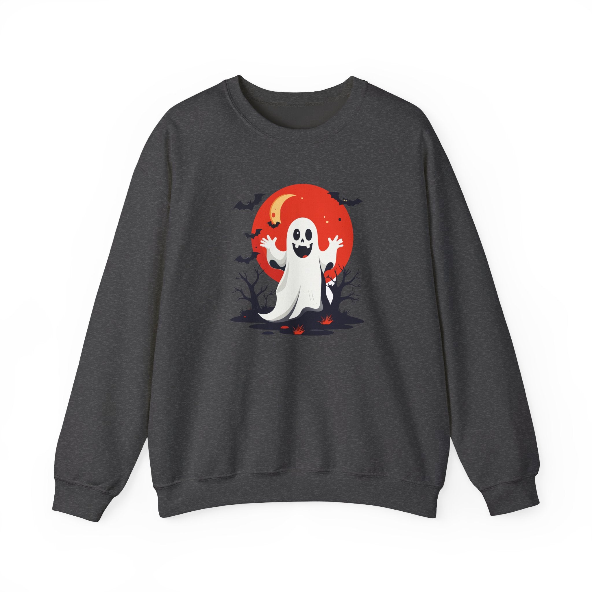 Crewneck Sweatshirt - Cute Ghost & Red Moon Halloween Design