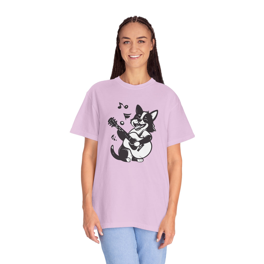 Corgi Playing Guitar T-Shirt  Cute Musical Dog Tee Rockstar Design
