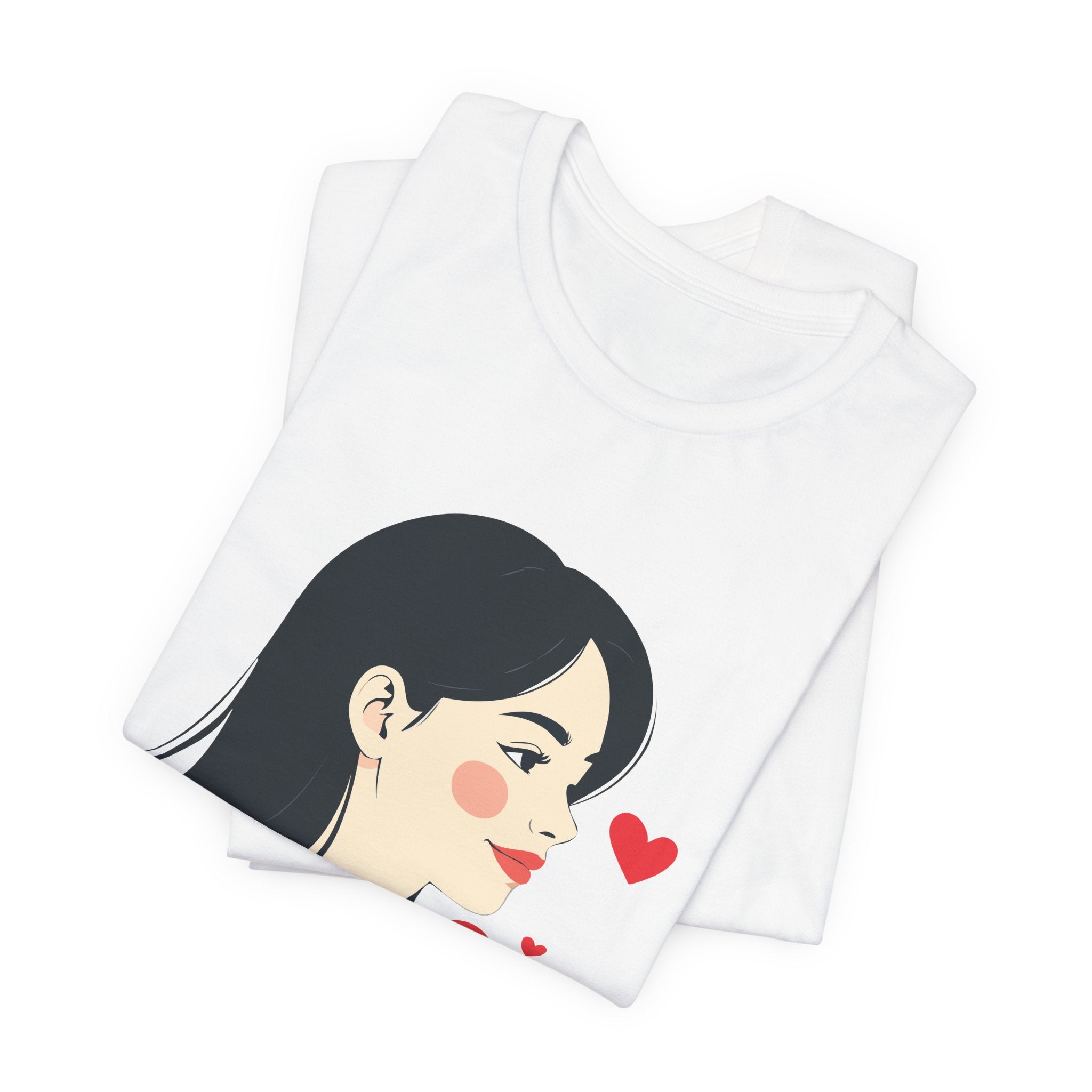 Women’s Portrait Tee with Heart Accents – Cute Kawaii Girl Graphic T-Shirt