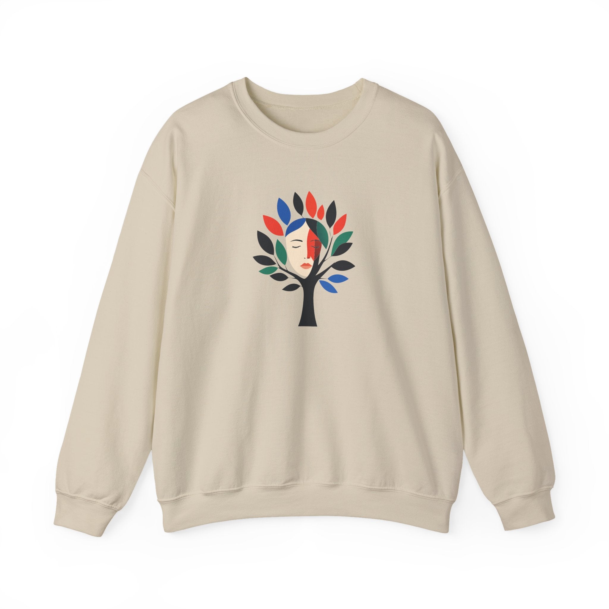 Crewneck Sweatshirt Colorful Tree of Life Face Graphic
