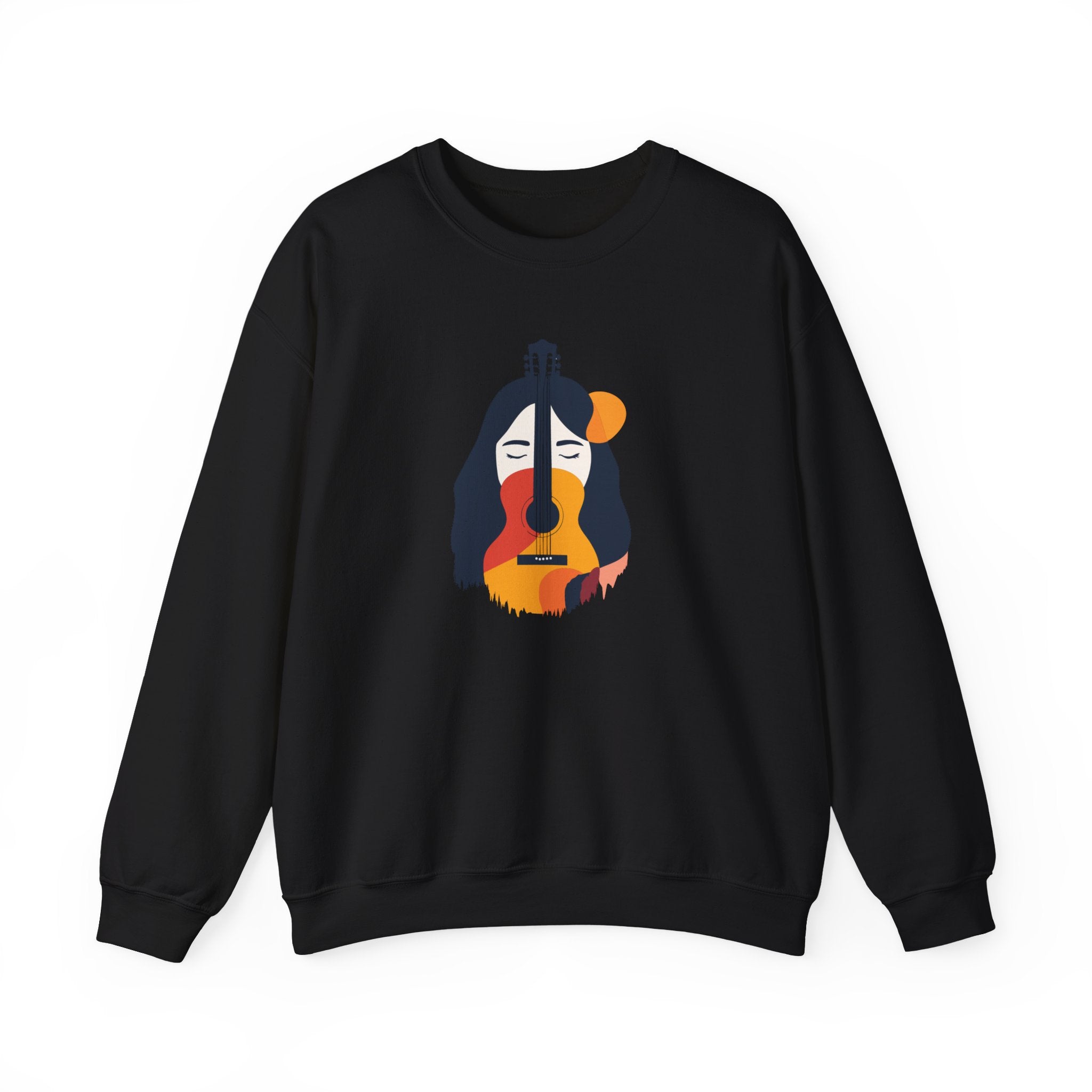 Guitar Face Crewneck Sweatshirt Abstract Musician Graphic Pullover