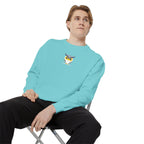 Embroidered Yellow Blue Owl Sweatshirt Small Chest Graphic Crewneck