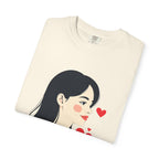 T-Shirt — Minimal Cute Girl Profile with Hearts Graphic