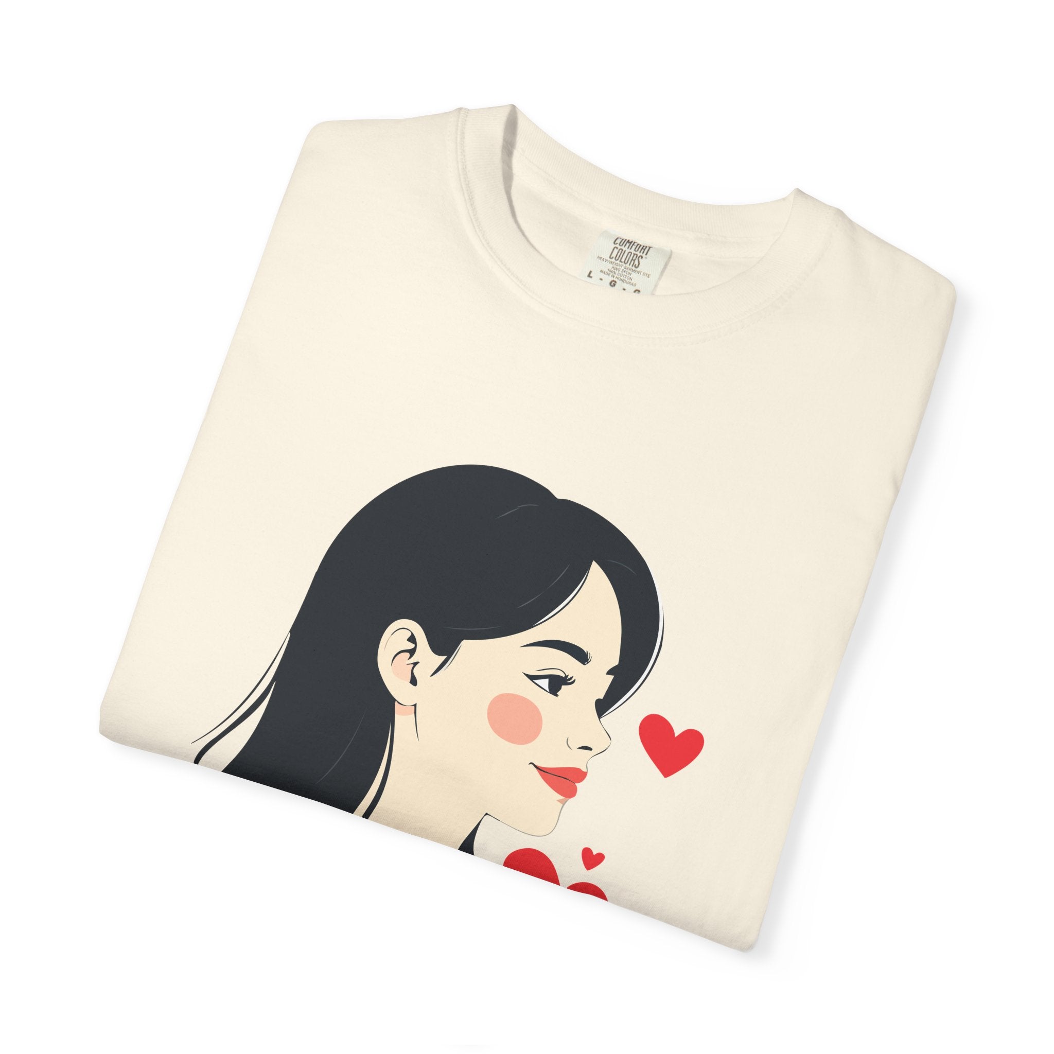 T-Shirt — Minimal Cute Girl Profile with Hearts Graphic