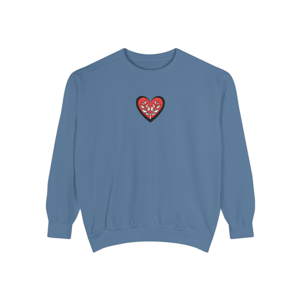 Embroidered Heart Crewneck Sweatshirt Small Red Sparkle Heart Design