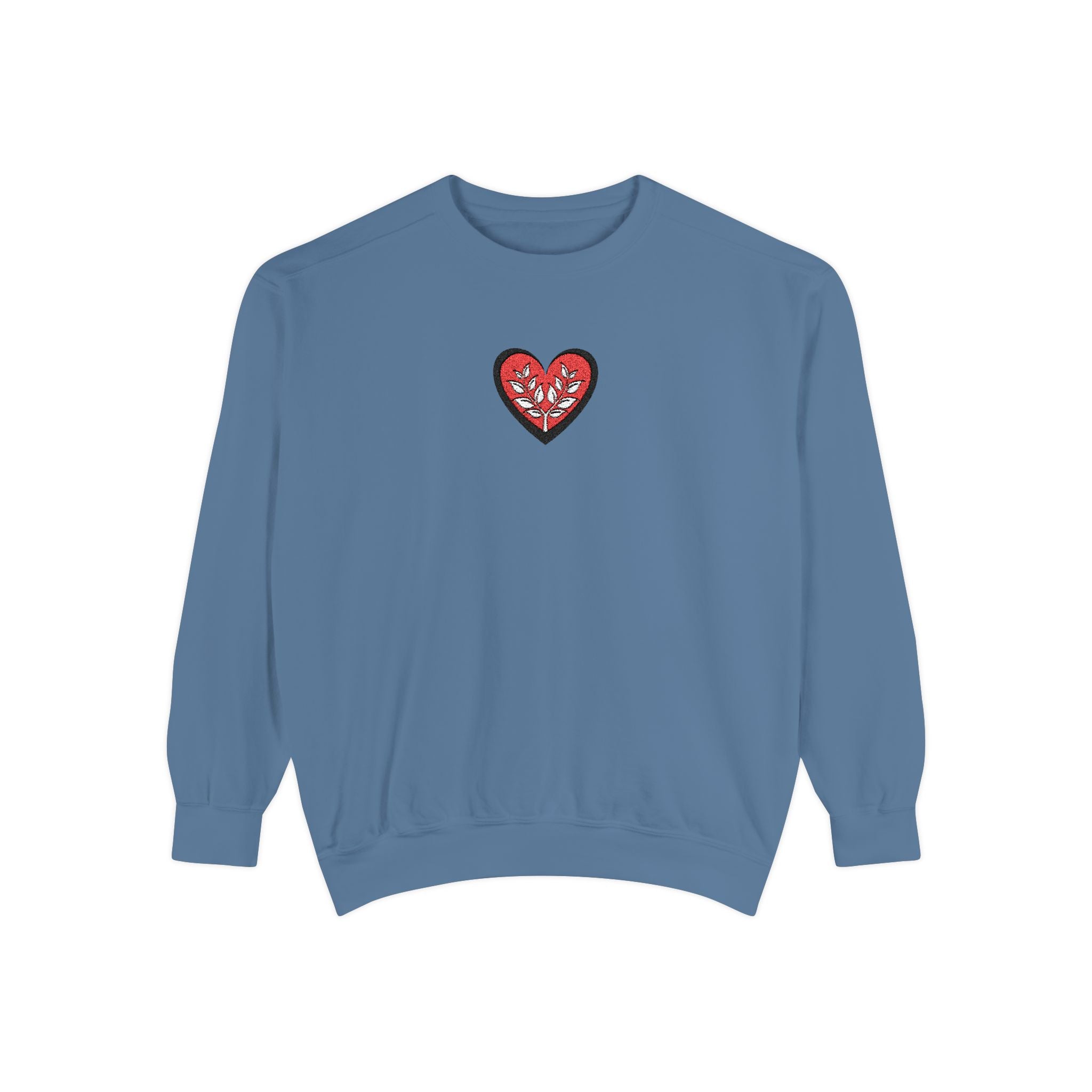 Embroidered Heart Crewneck Sweatshirt Small Red Sparkle Heart Design