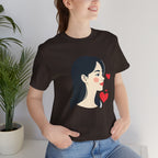 Women’s Portrait Tee with Heart Accents – Cute Kawaii Girl Graphic T-Shirt