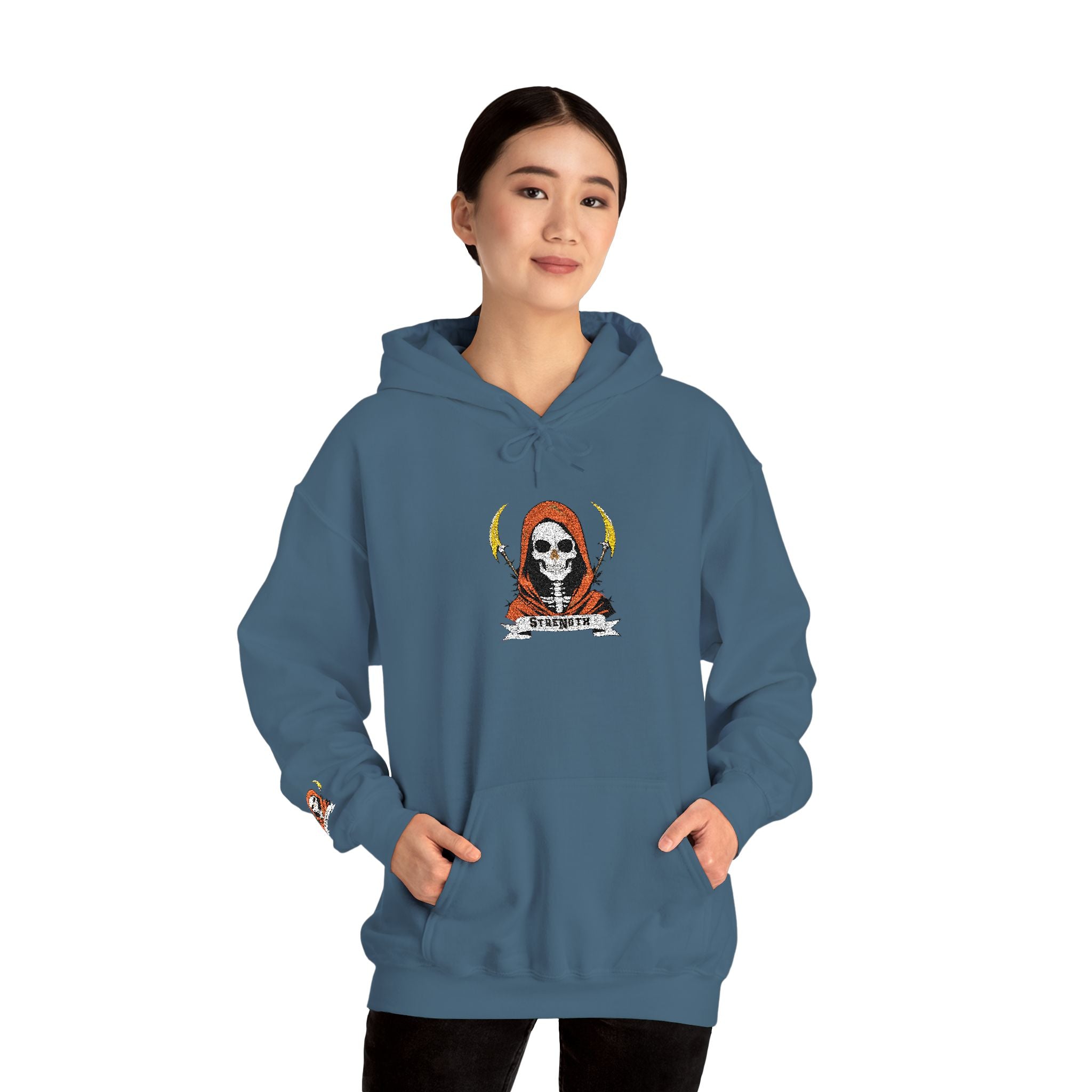 Embroidered Skull Reaper Hoodie Gothic Grim Reaper Graphic Sweatshirt