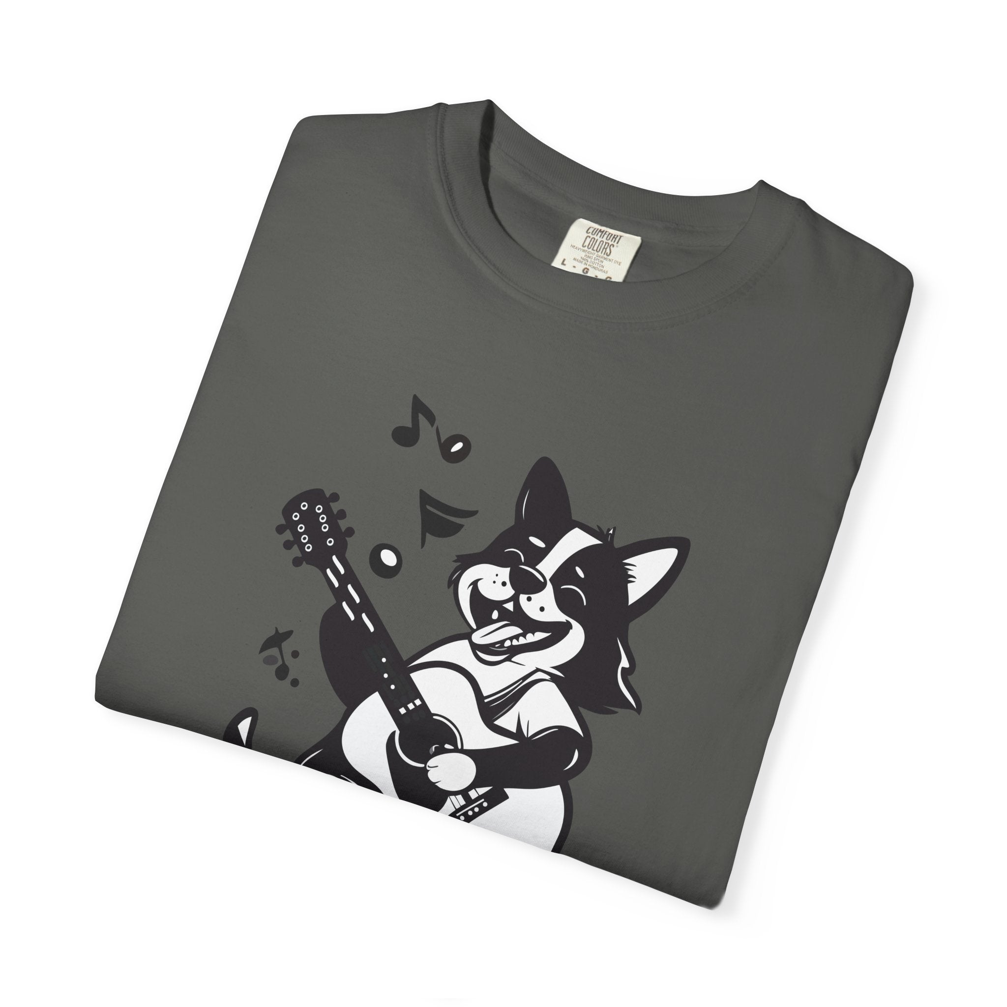 Corgi Playing Guitar T-Shirt  Cute Musical Dog Tee Rockstar Design
