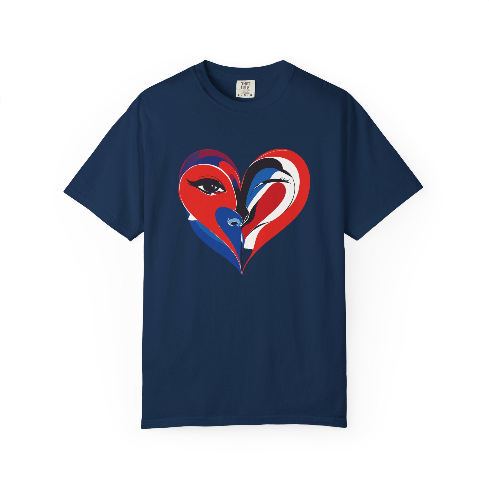 Heart Art Graphic Tee Red & Blue Woman Face Heart Design