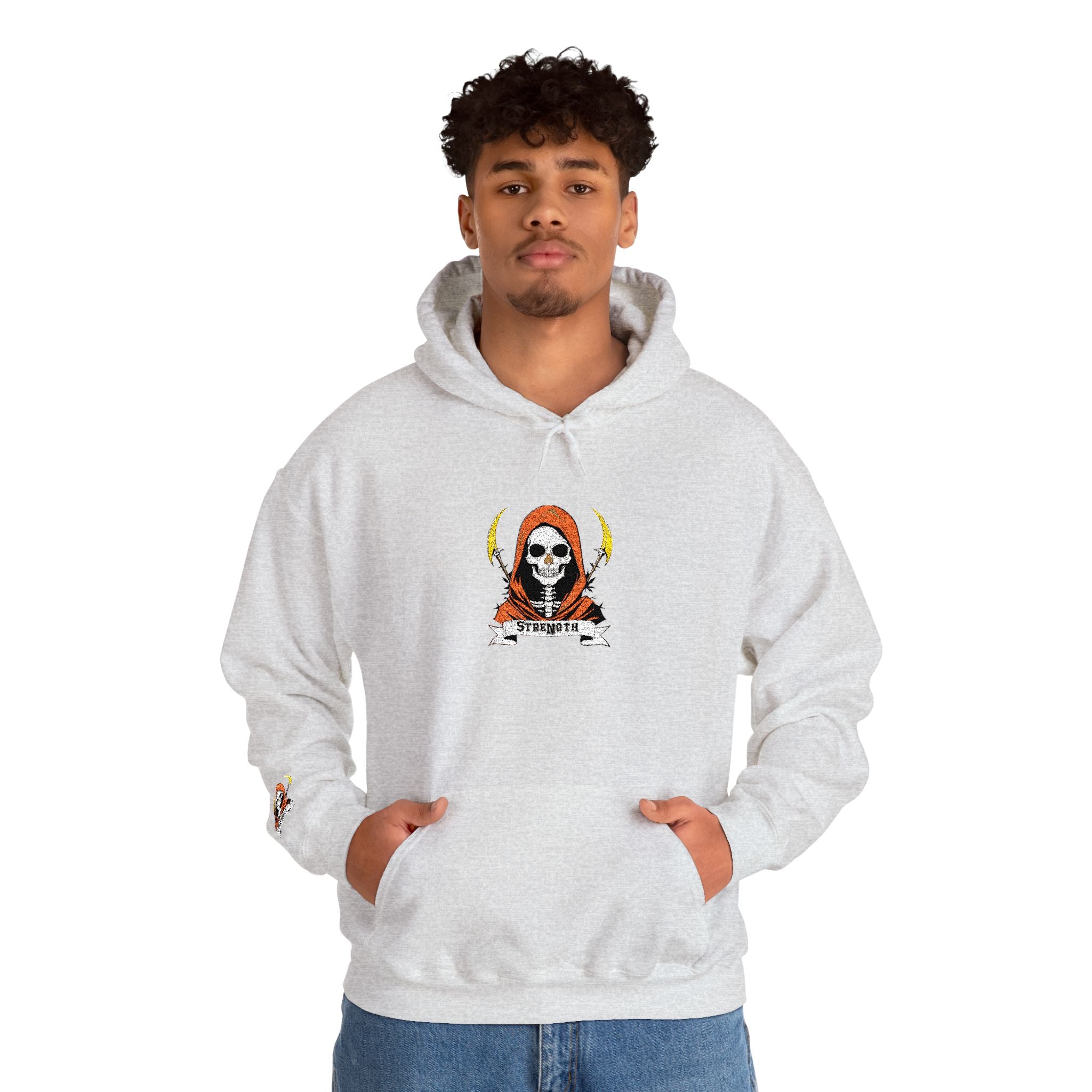Embroidered Skull Reaper Hoodie Gothic Grim Reaper Graphic Sweatshirt