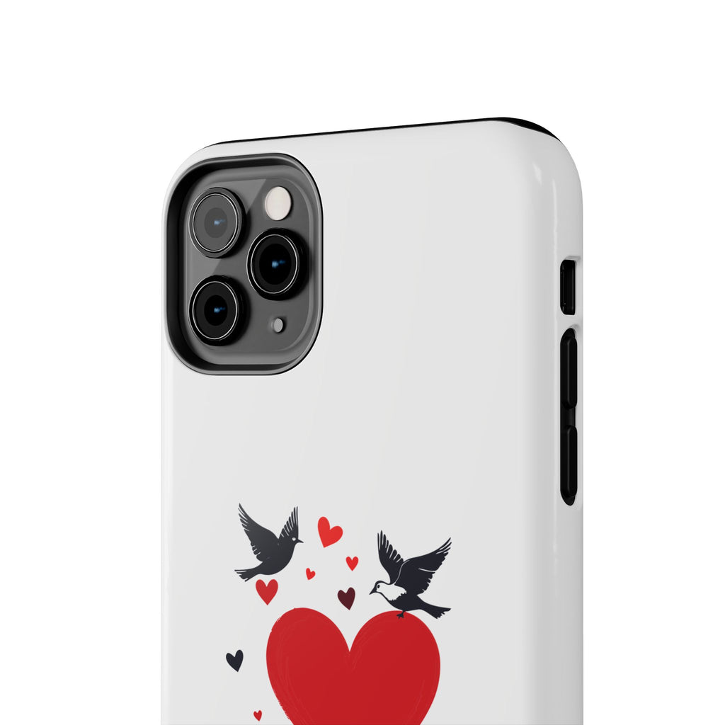 Tough Phone Case Red Dripping Heart with Doves Valentine's Protection
