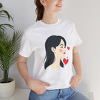 Women’s Portrait Tee with Heart Accents – Cute Kawaii Girl Graphic T-Shirt