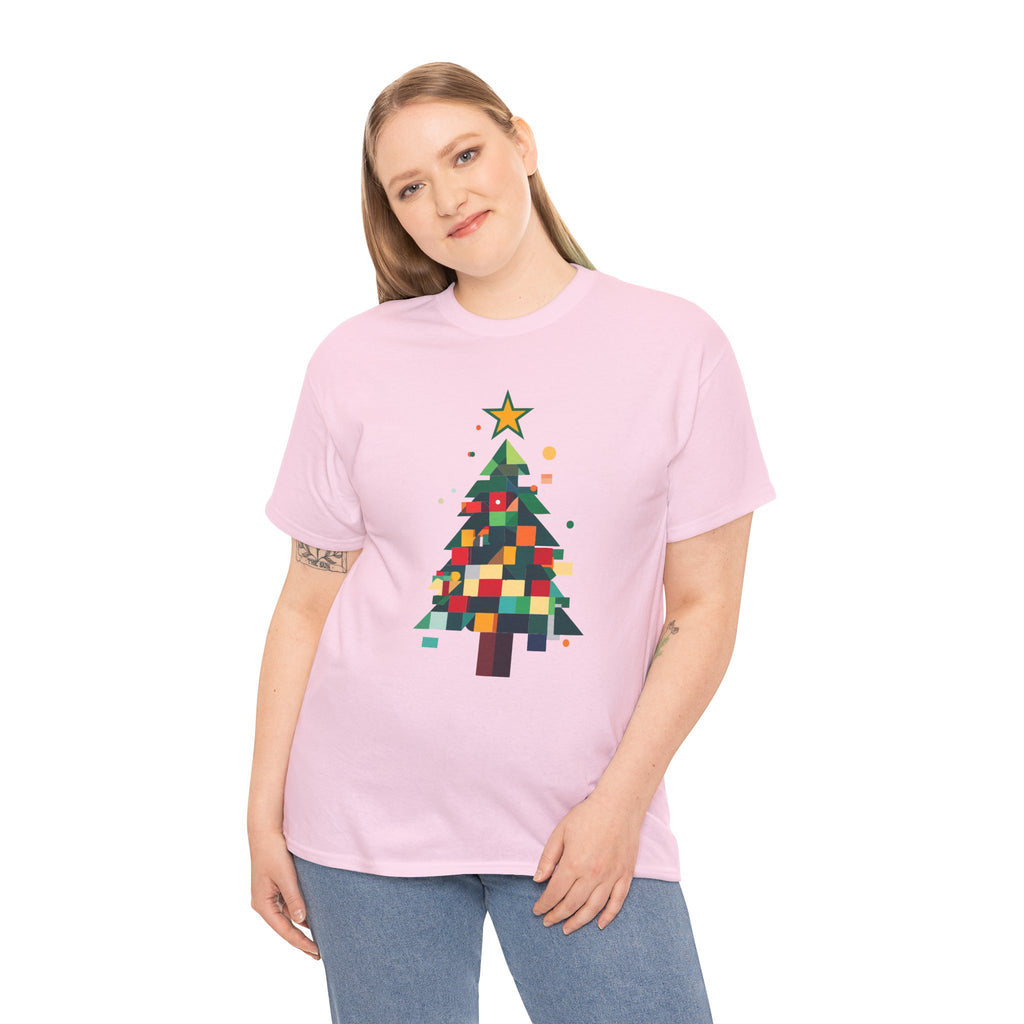 Christmas Tree Graphic Tee Modern Pixelated Holiday T-Shirt